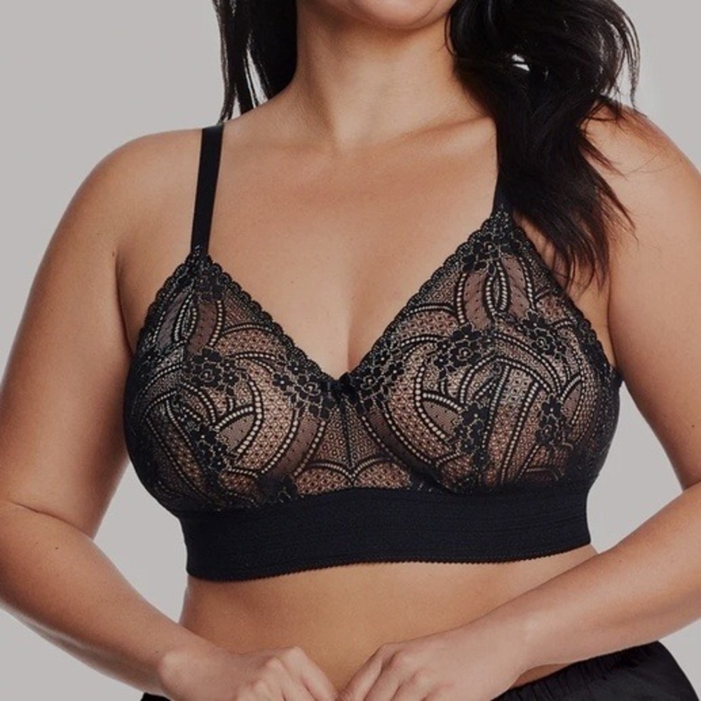 Glamorise Bramour Gramercy Luxe Lace Bralette Sz 42C Black Wireless Bra